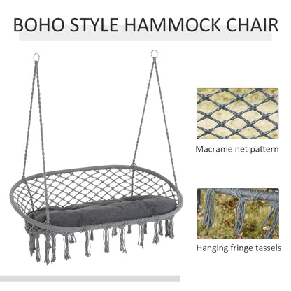 Hanging Hammock Chair Macrame Seat for Patio Garden Yard Dark Grey
