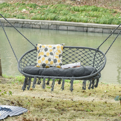 Hanging Hammock Chair Macrame Seat for Patio Garden Yard Dark Grey