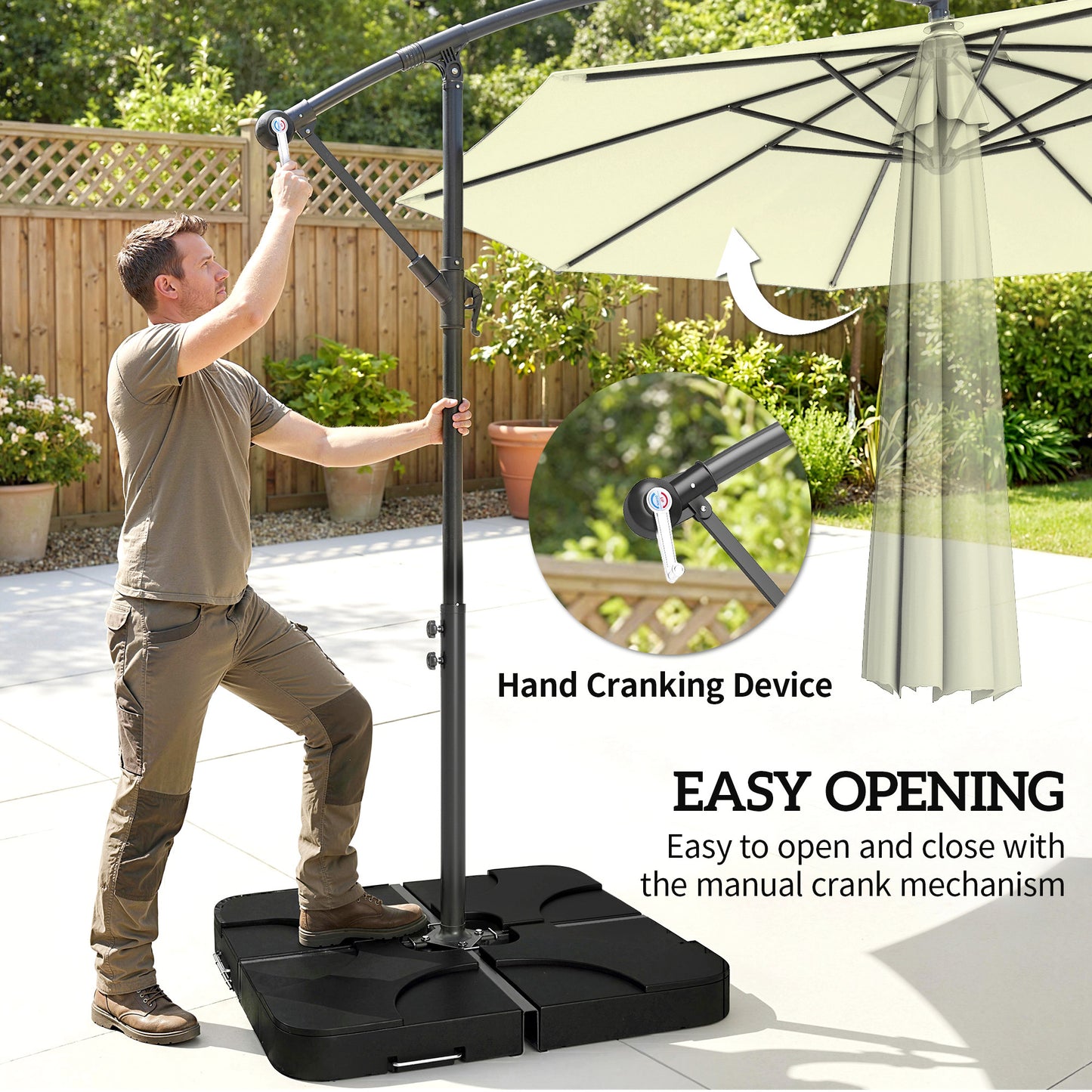 3(m) Banana Parasol Cantilever Umbrella Garden w/ Base Weights - Cream