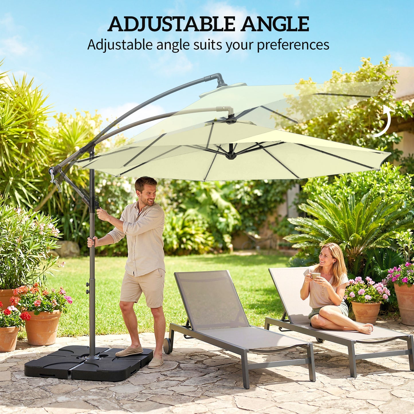3(m) Banana Parasol Cantilever Umbrella Garden w/ Base Weights - Cream