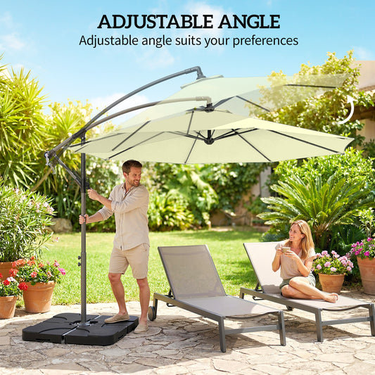 3(m) Banana Parasol Cantilever Umbrella Garden w/ Base Weights - Cream