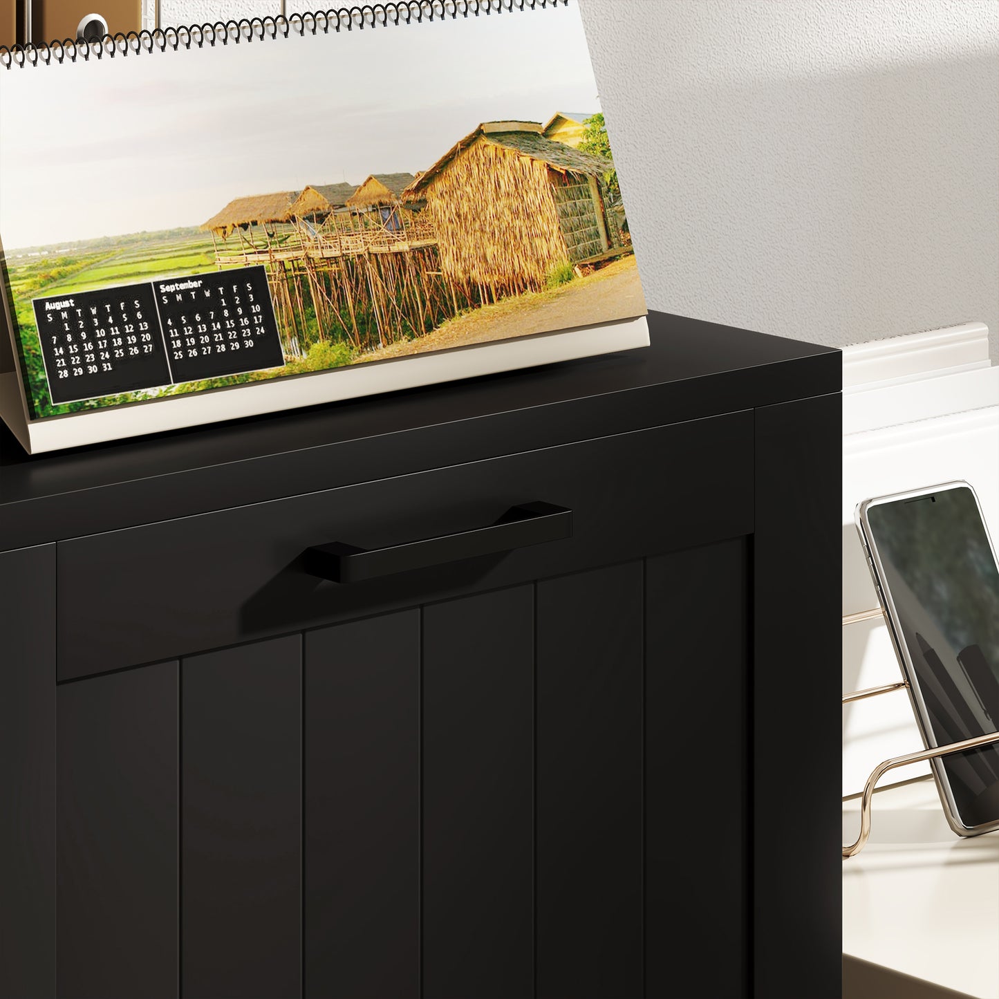 3 Drawer File Cabinet with Lock and Adjustable Hanging Bars, Black