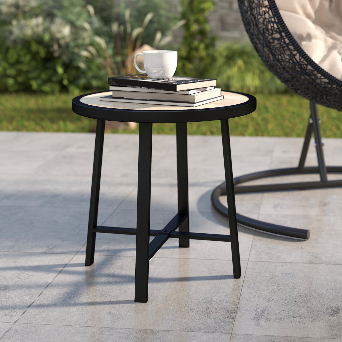 50.5cm Round Garden Table with SPC Tabletop, Nature Wood Finish