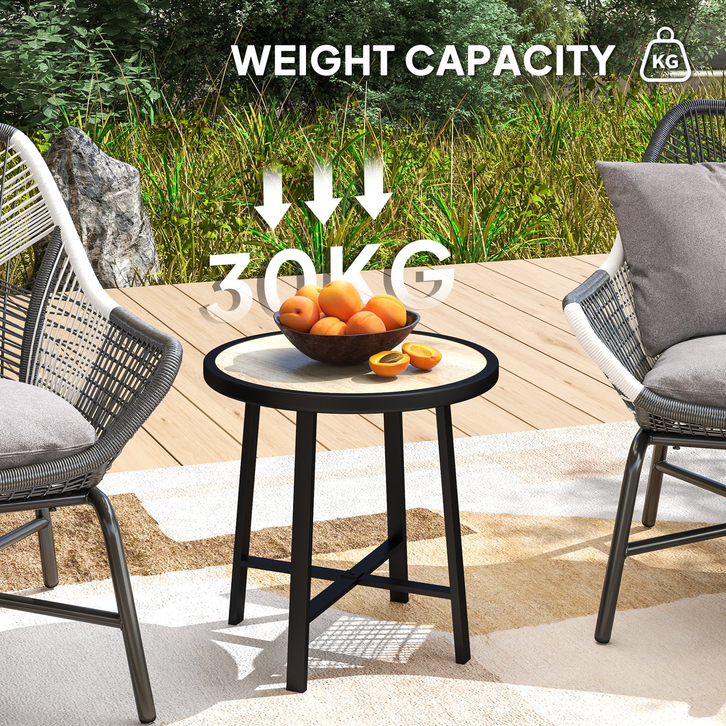 50.5cm Round Garden Table with SPC Tabletop, Nature Wood Finish