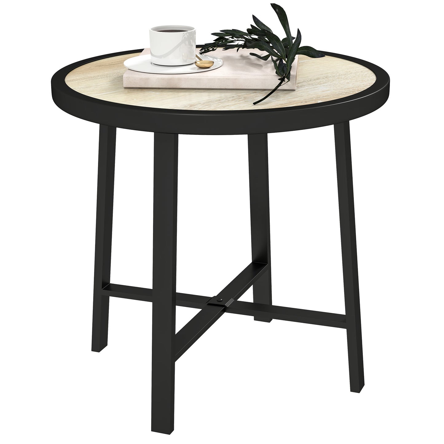 50.5cm Round Garden Table with SPC Tabletop, Nature Wood Finish