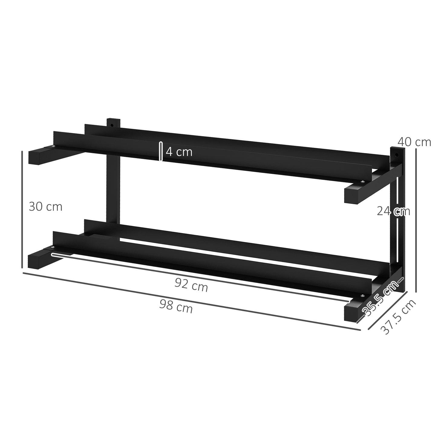 Wall-Mounted Dumbbell Rack, 2-Tier Steel Design, Black