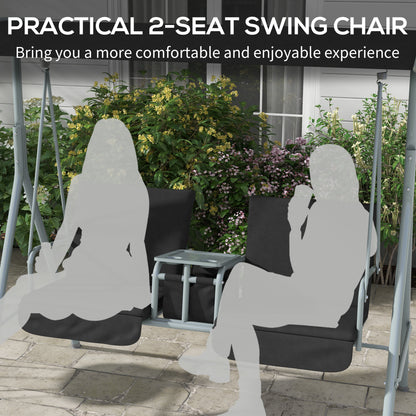 2 Seater Garden Swing Chair Patio Rocking Bench w/ Tilting Canopy, Double Padded Seats, Storage Bag and Tray, Black