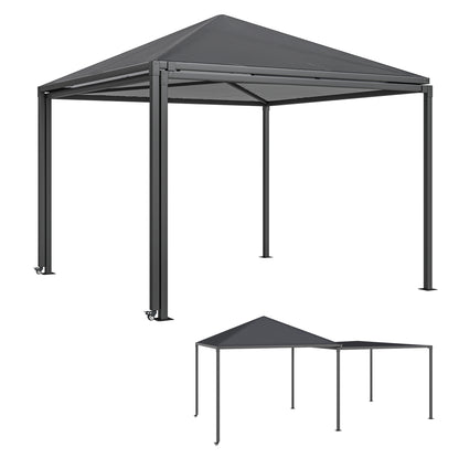 3 x 3(m) Garden Gazebo Canopy with Extendable Awning and Wheels