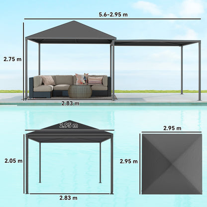 3 x 3(m) Garden Gazebo Canopy with Extendable Awning and Wheels
