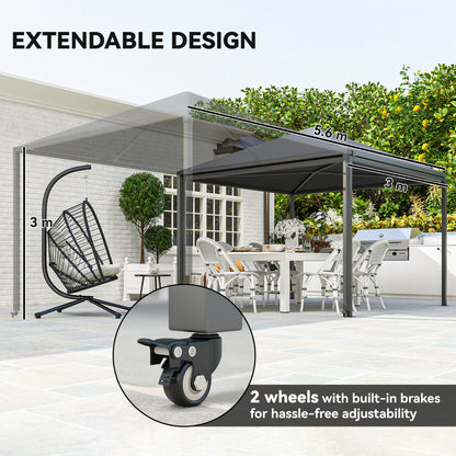 3 x 3(m) Garden Gazebo Canopy with Extendable Awning and Wheels