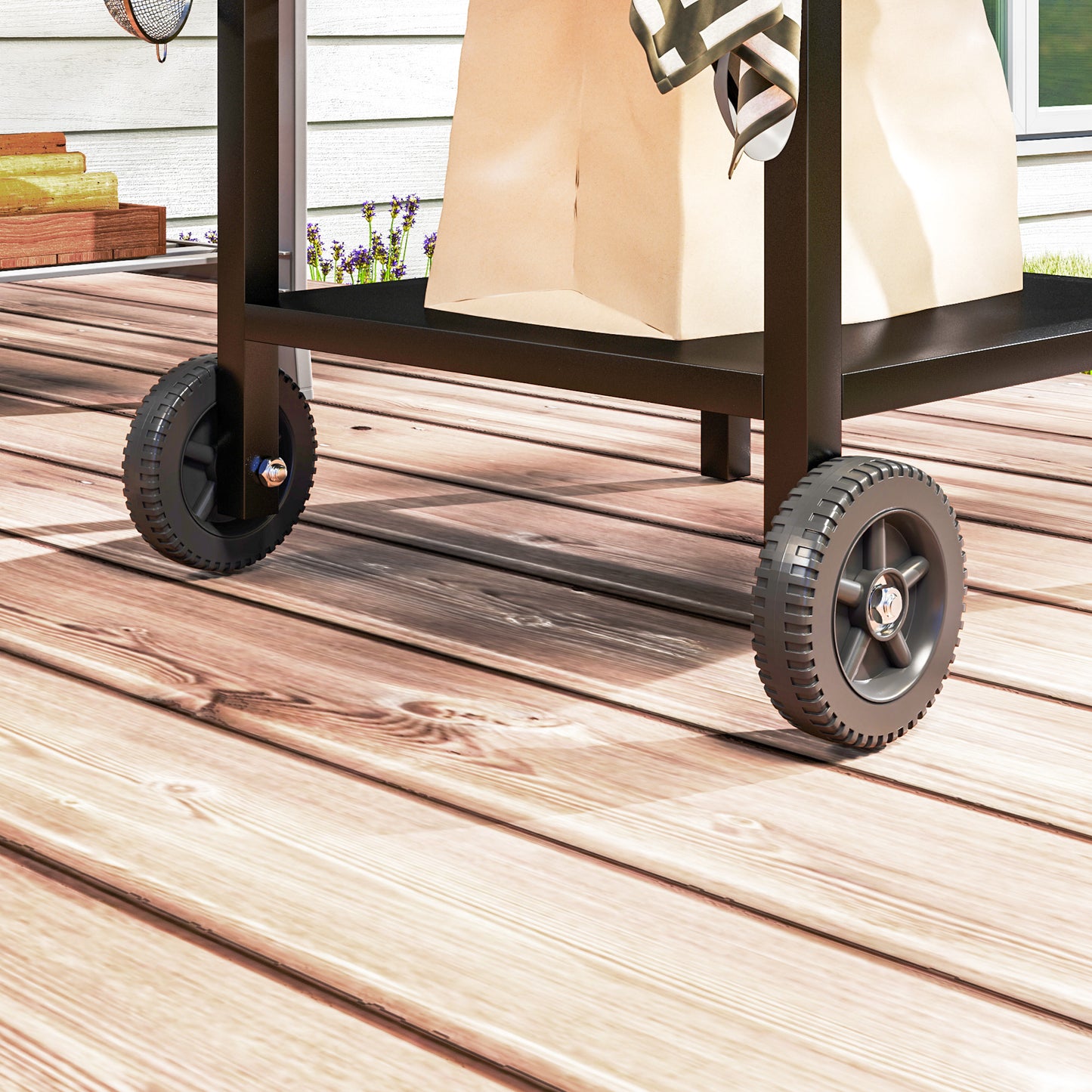 BBQ Trolley with Foldable Side Table, Movable Pizza Table, Black