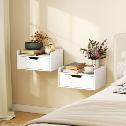 Floating Nightstands Set of 2, Nightstand with Drawer, White