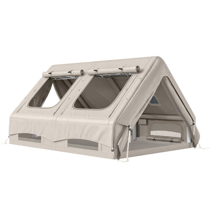 Inflatable Camping Tent, 4 Season Hot Tent 10000mm Waterproof with Chimney Opening, Sky Light and Air PumpKhaki