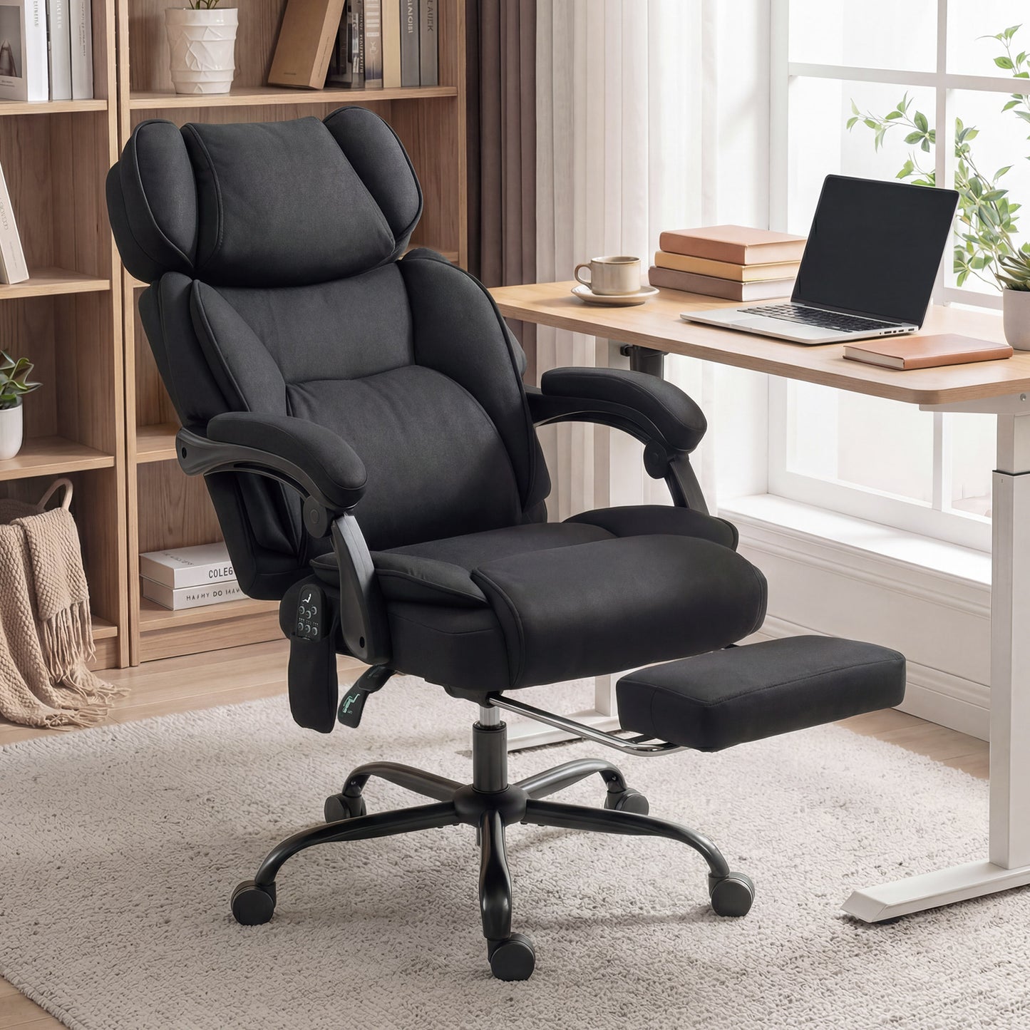 Vibration Massage Office Chair w/ Heat Reclining Function, Black