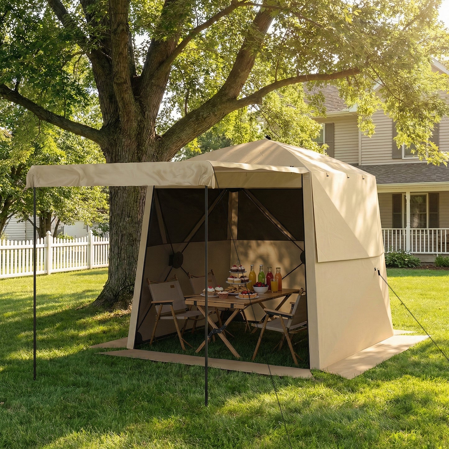Pop Up Gazebo Waterproof with Awning 2 x 2 m Khaki