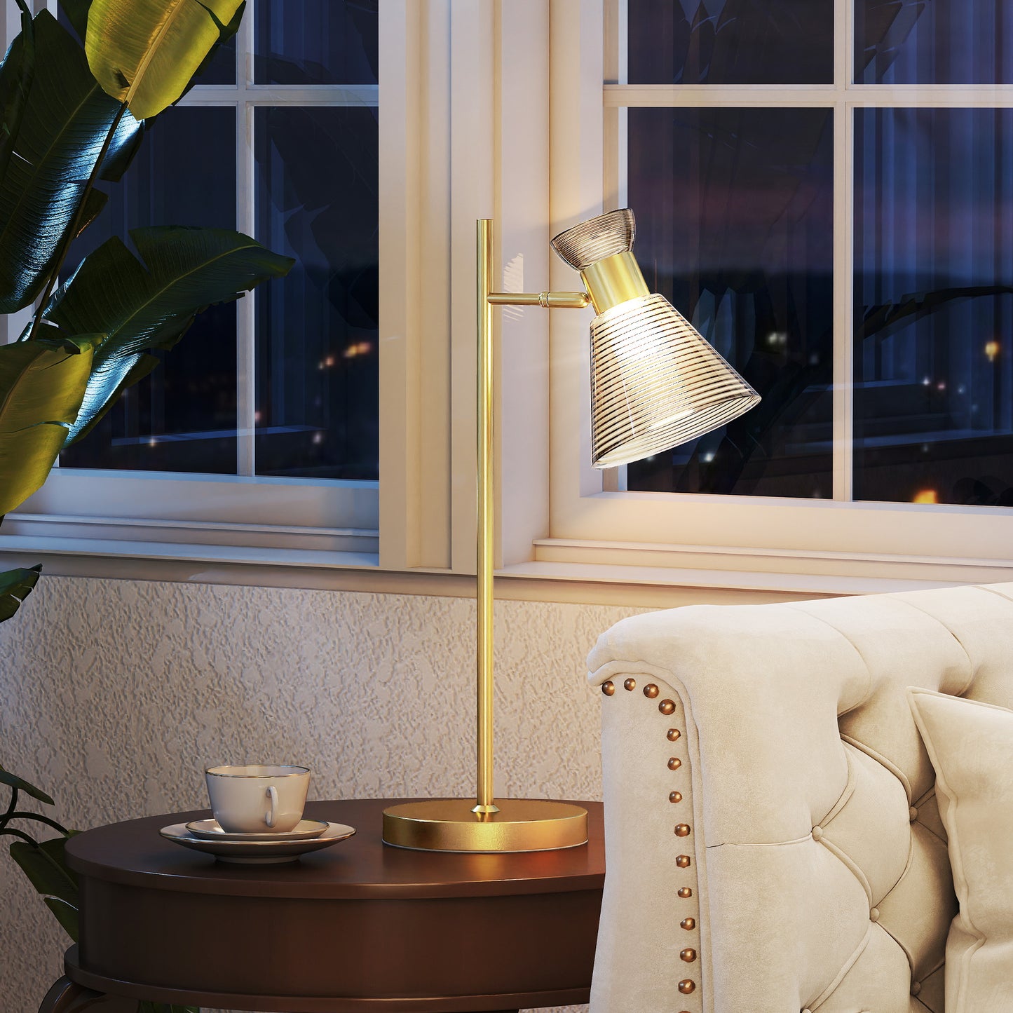 Table Lamp with Adjustable Head, Modern Bedside Lamp, Gold Tone