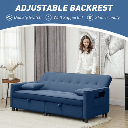 Reversible L-Shaped Sectional Sofa Bed with Cushions, Blue