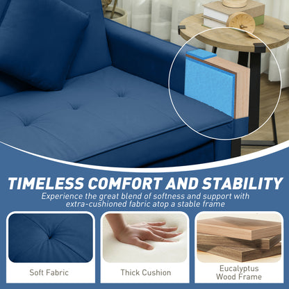 Reversible L-Shaped Sectional Sofa Bed with Cushions, Blue