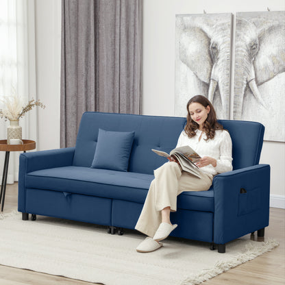Reversible L-Shaped Sectional Sofa Bed with Cushions, Blue