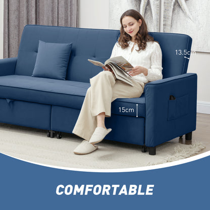 Reversible L-Shaped Sectional Sofa Bed with Cushions, Blue