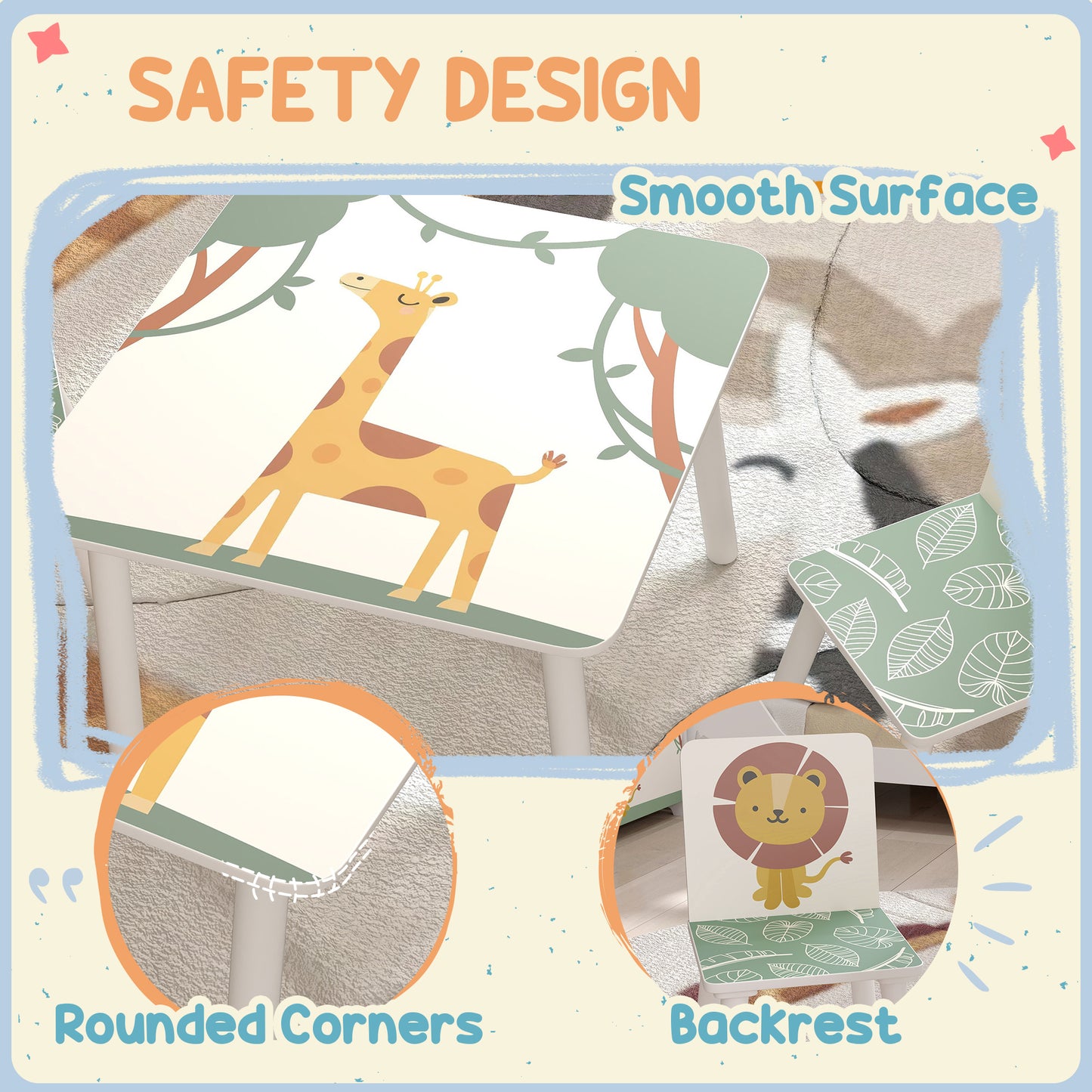 3-Piece Kids Table and Chair Sets, Kids Table with 2 Chairs Set Furniture with Star Pattern for Boys and Girls, Bedroom, Nursery, Playroom, Green