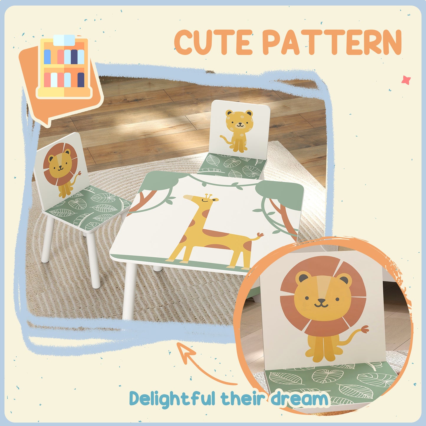 3-Piece Kids Table and Chair Sets, Kids Table with 2 Chairs Set Furniture with Star Pattern for Boys and Girls, Bedroom, Nursery, Playroom, Green