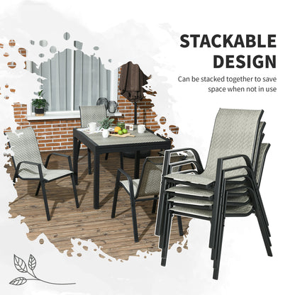 Stackable Outdoor Rattan Chairs Set of 4 with Armrests and Backrest, Mixed Grey