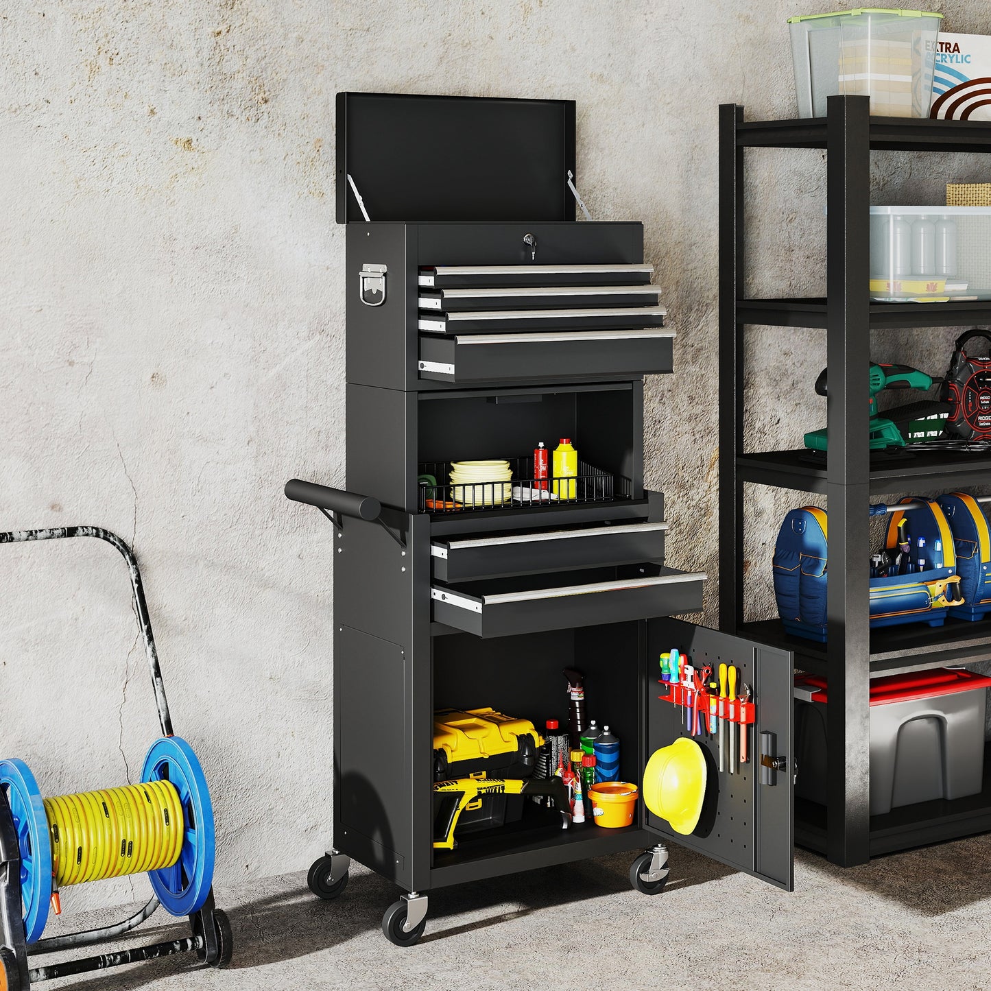 Tool Cabinet with 6 Drawers, 3-in-1 Rolling Tool Chest with Wheels