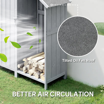 Fir Garden Storage Shed With Shelves Log Rack, For Garden Tools