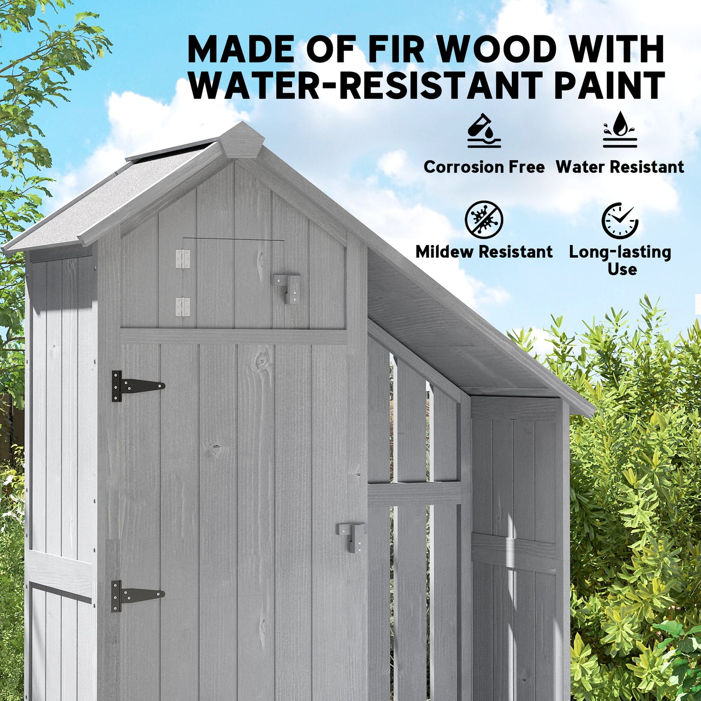 Fir Garden Storage Shed With Shelves Log Rack, For Garden Tools