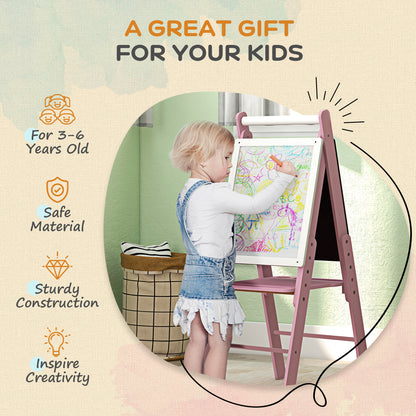 Three-in-One Easel for Kids, with Paper Roll, Adjustable Height - Pink