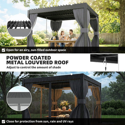 3 x 3 m Louvered Pergola with Metal Louvred Roof, Aluminium Frame