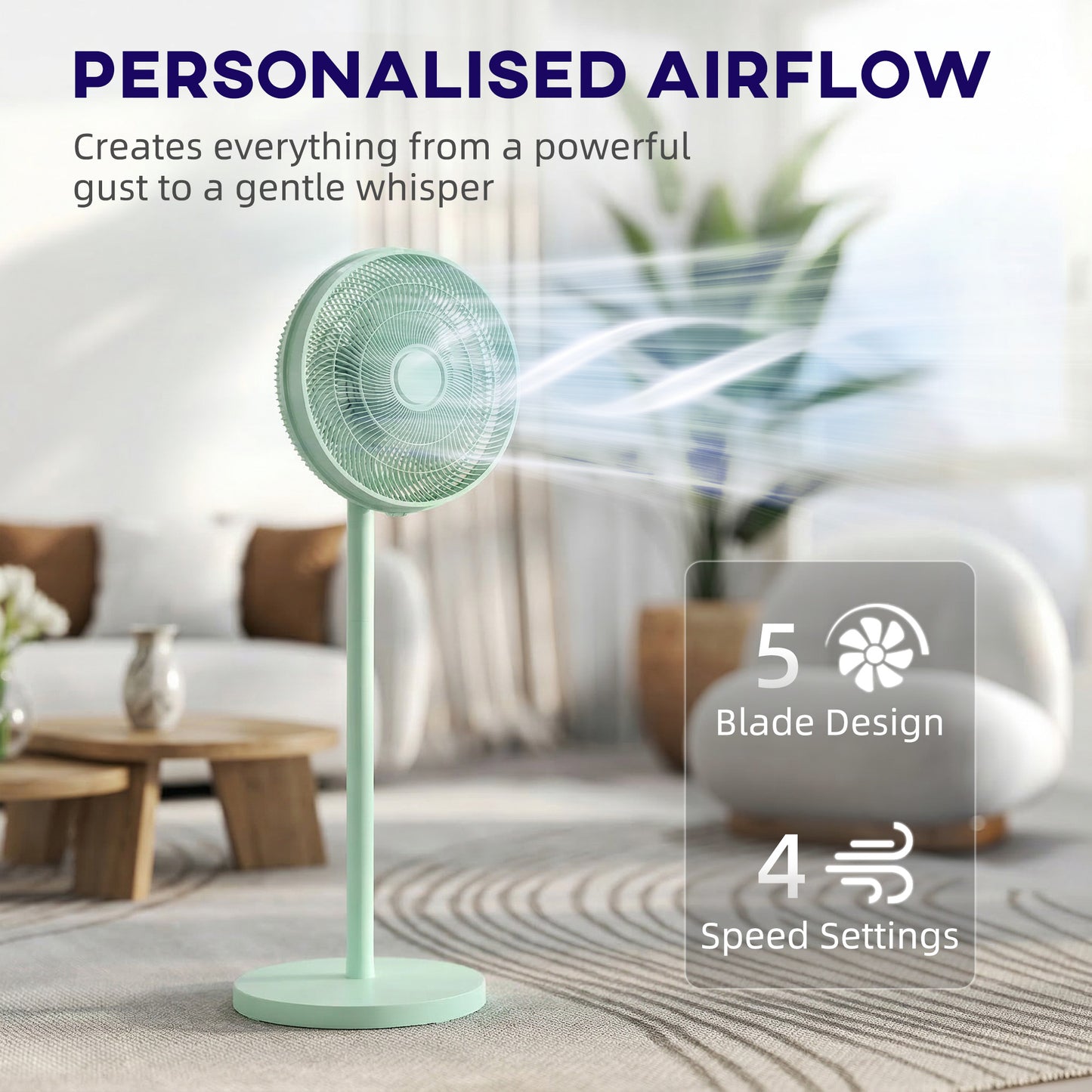 40 cm Standing Pedestal Fan, Quiet Electric Cooling Floor Fan, Green