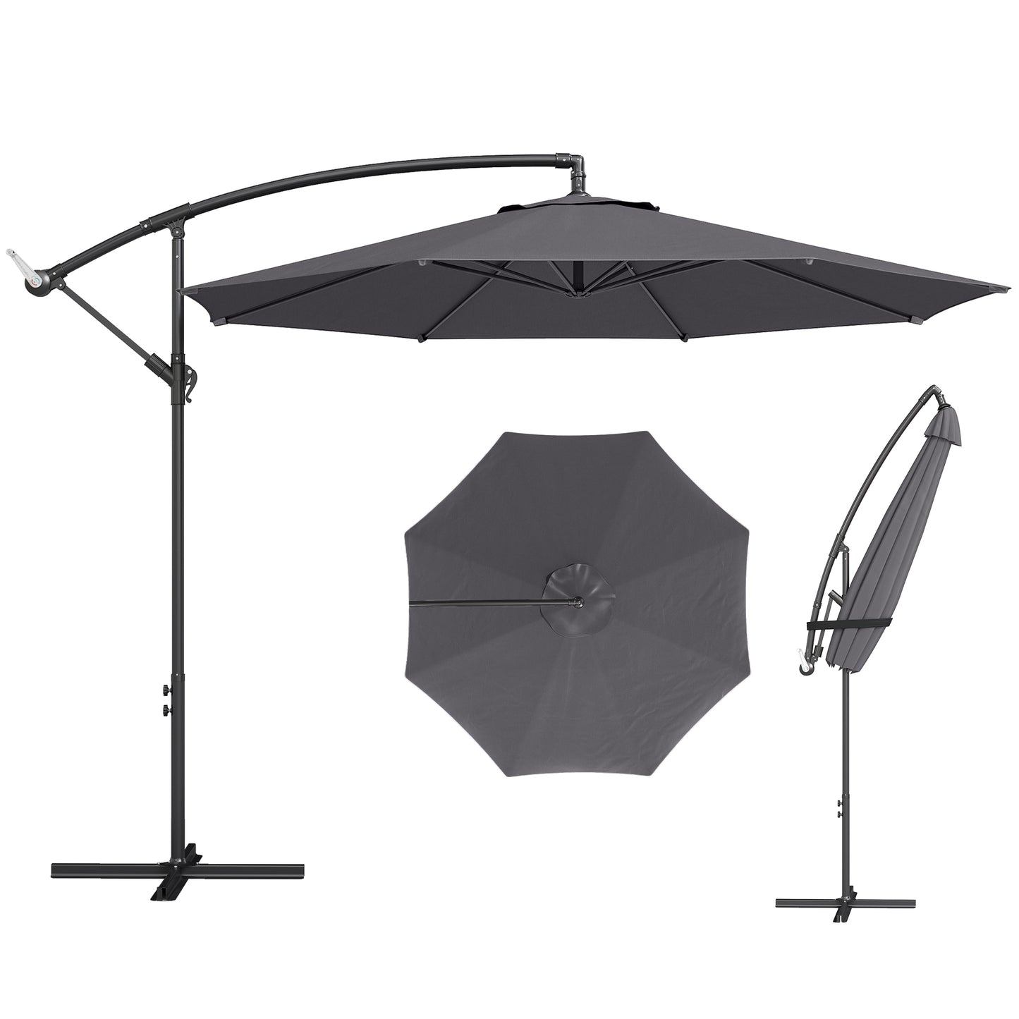 3(m) Garden Banana Parasol Cantilever Umbrella w/ Base, Grey