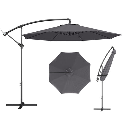 3(m) Garden Banana Parasol Cantilever Umbrella w/ Base, Grey