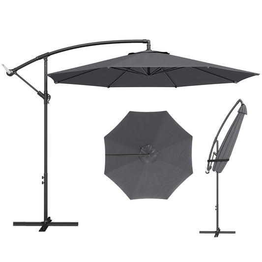 3(m) Garden Banana Parasol Cantilever Umbrella w/ Base, Grey