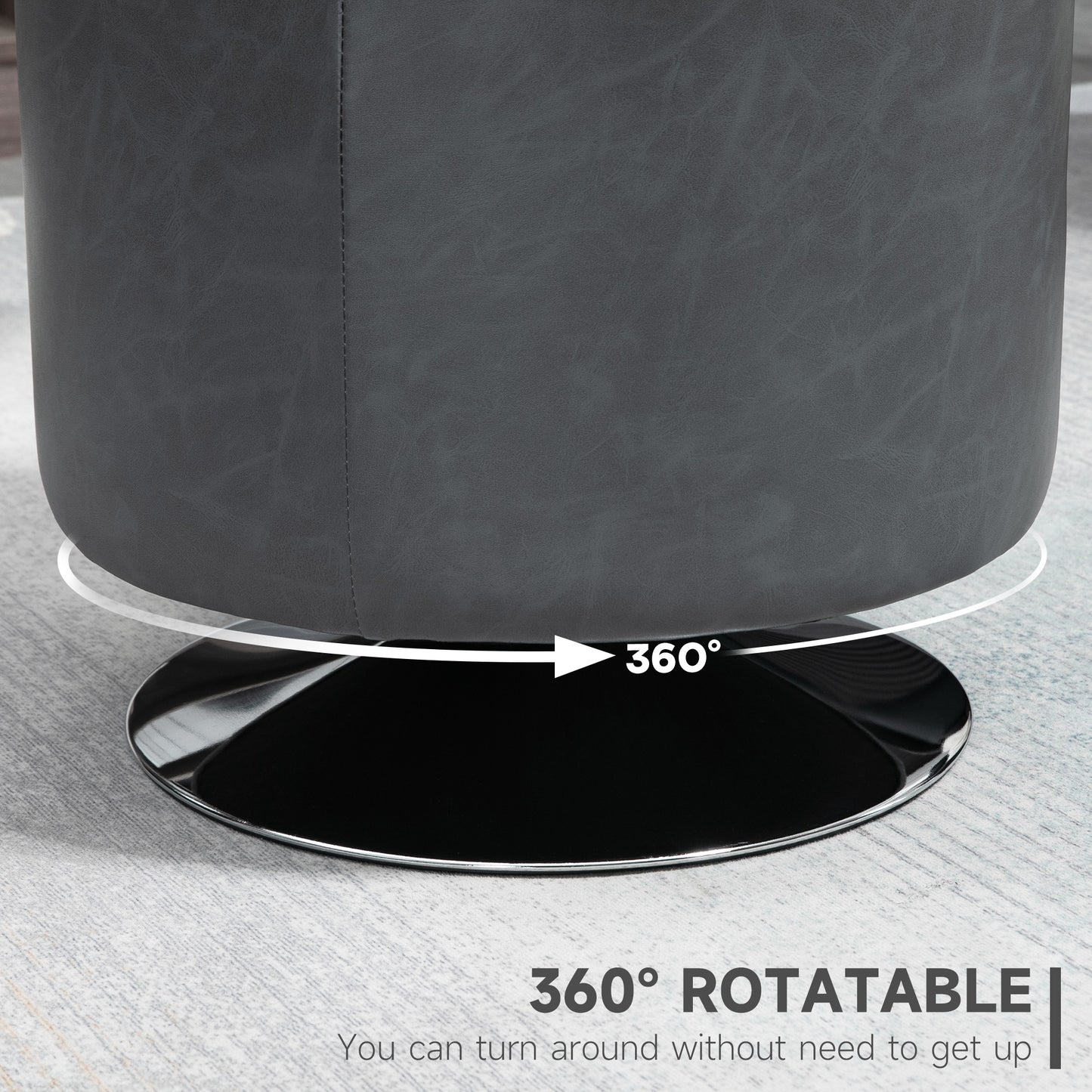 360° Swivel Foot Stool PU Footstool with Thick Padding, Grey