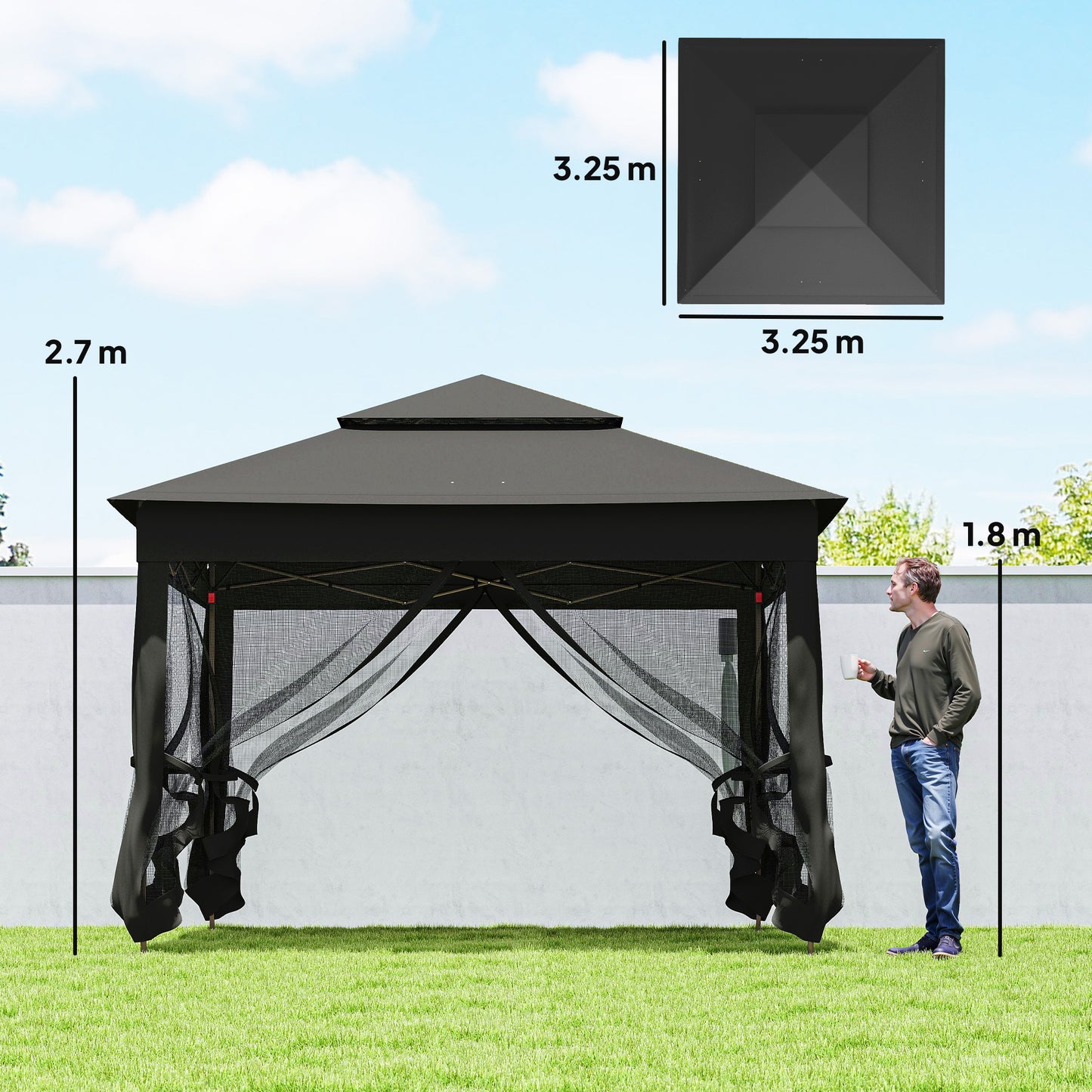 Garden Folding Tent Heavy Duty Pop Up Gazebo for Party Black