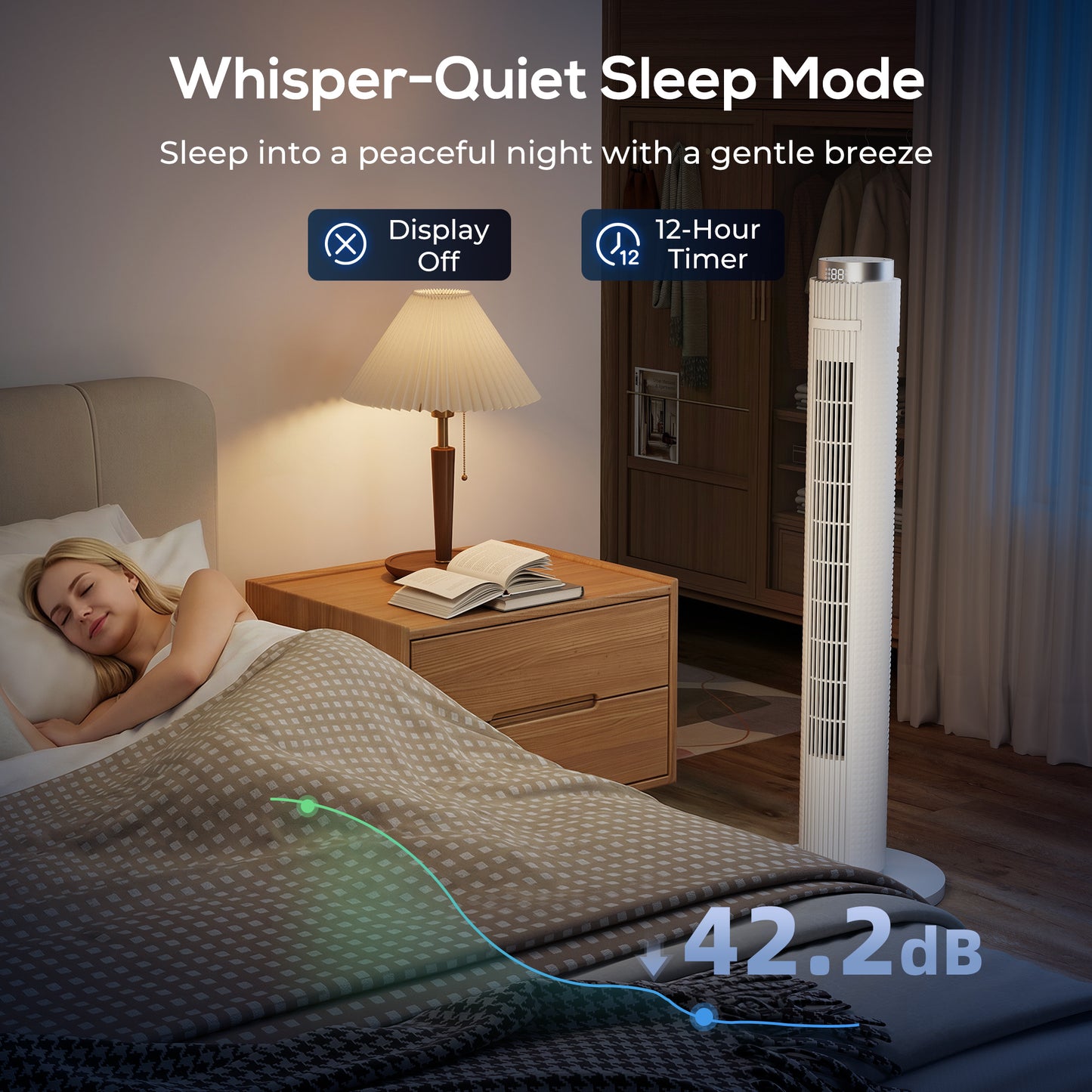 96 cm Tower Fan, Standing Floor Fan with Remote Control White