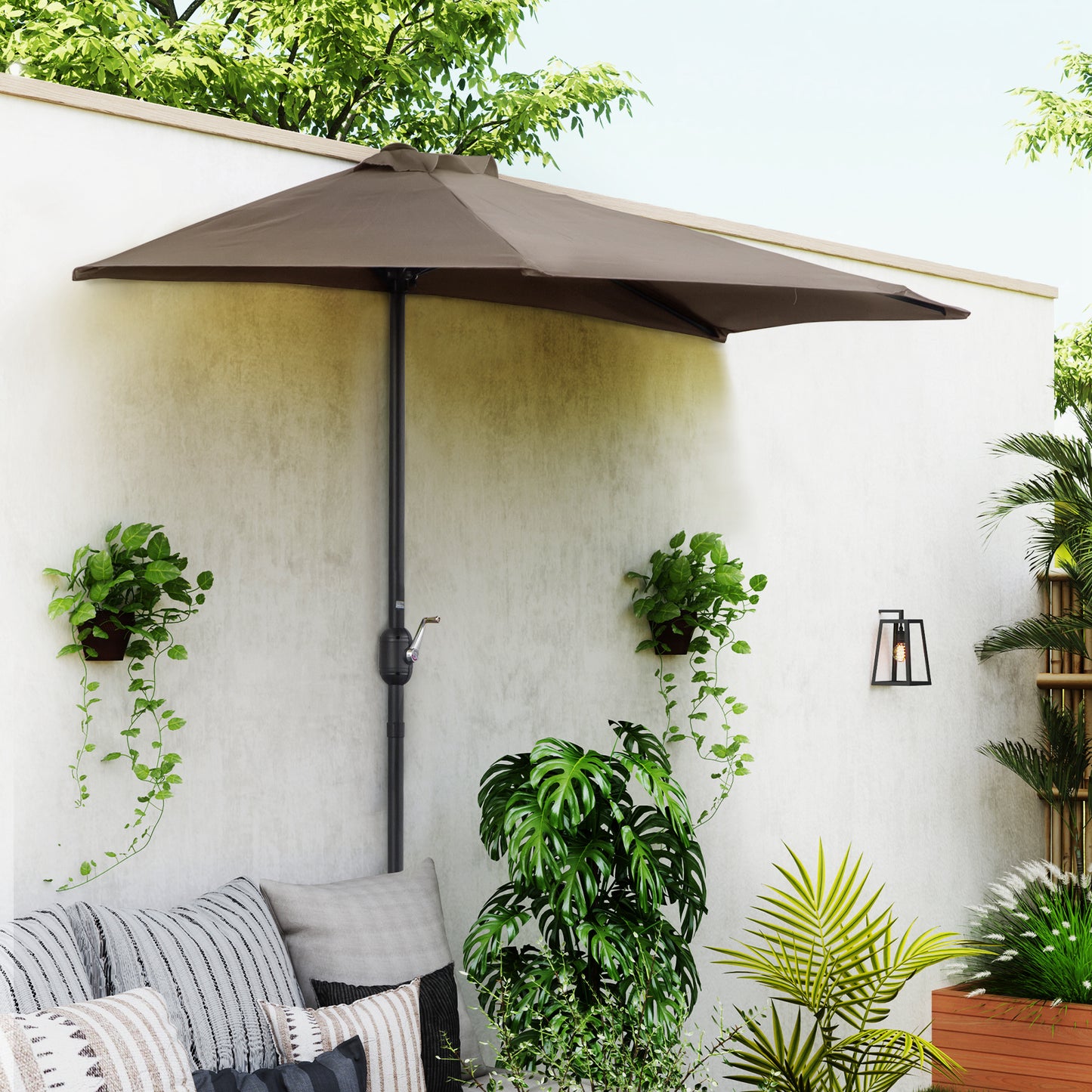 2.7m Metal Frame Garden Furniture Parasol Half Round Umbrella