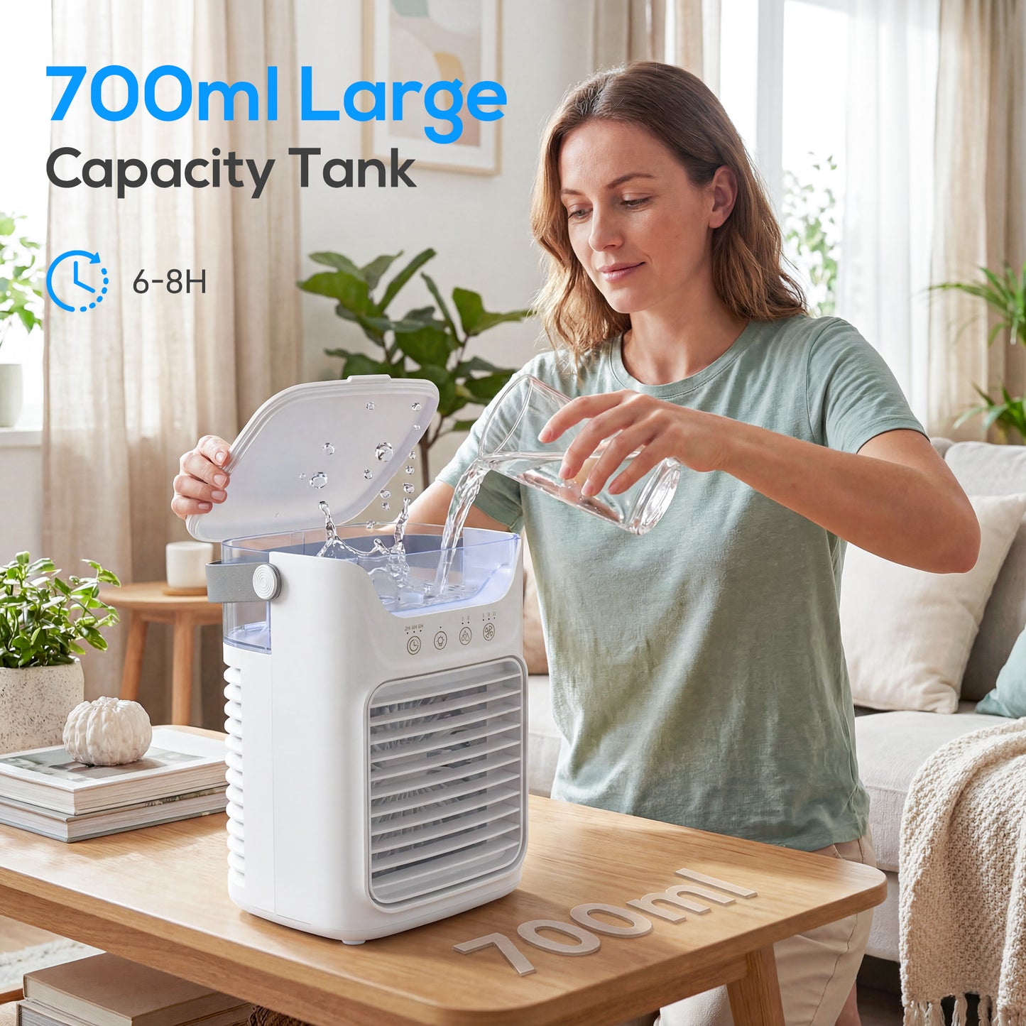 4-in-1 Mini Air Cooler, Portable Air Conditioner for Bedroom, White