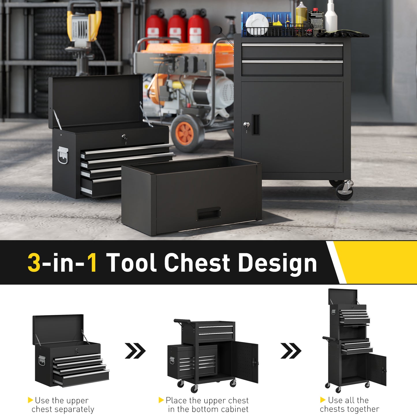 Tool Cabinet with 6 Drawers, 3-in-1 Rolling Tool Chest with Wheels