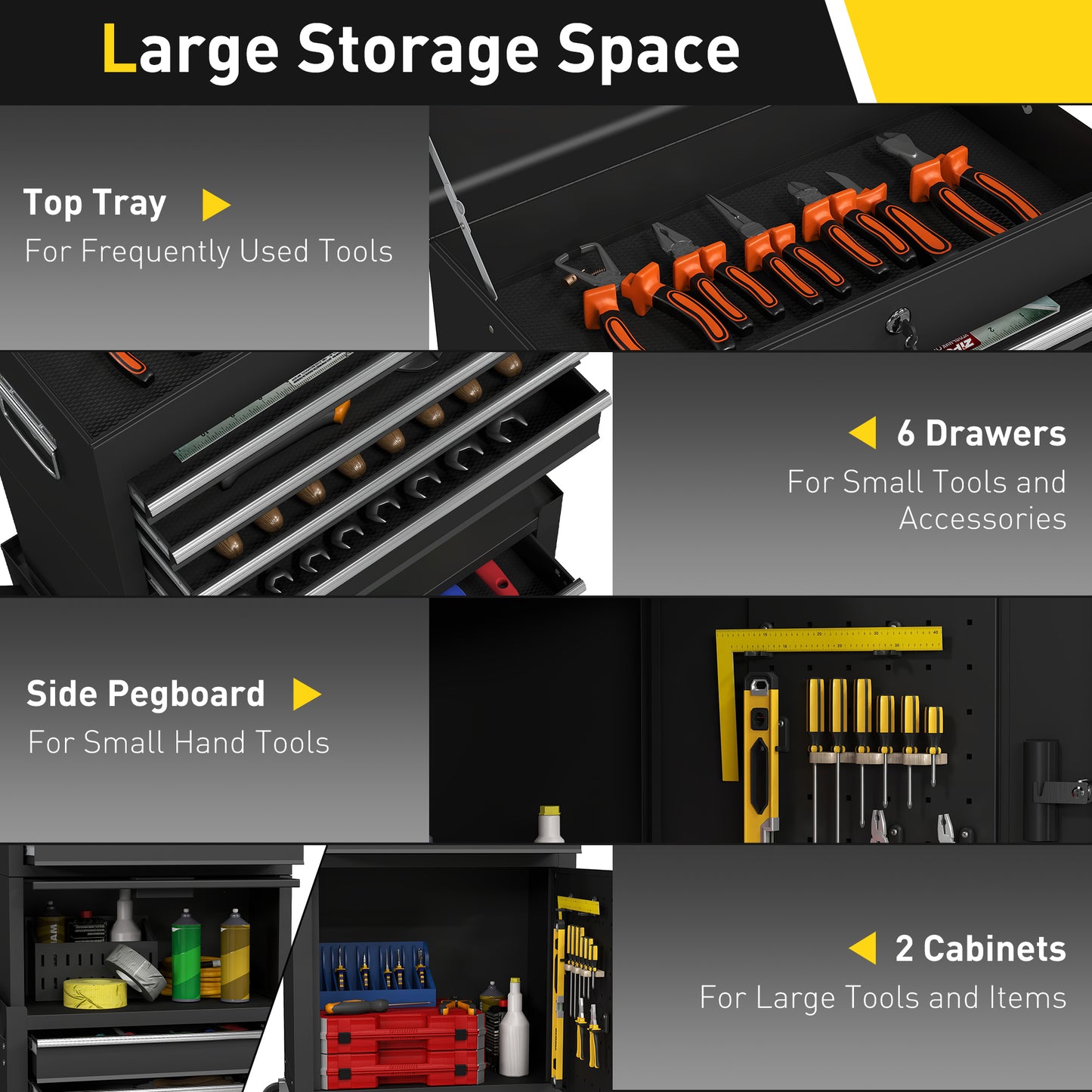 Tool Cabinet with 6 Drawers, 3-in-1 Rolling Tool Chest with Wheels