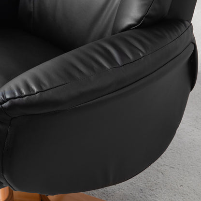 Recliner Armchair with Wood Base, Upholstered Reclining Chair, Black