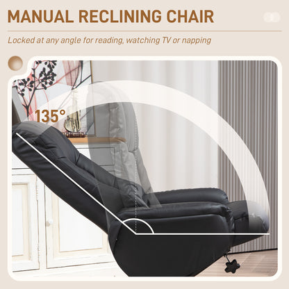Recliner Armchair with Wood Base, Upholstered Reclining Chair, Black