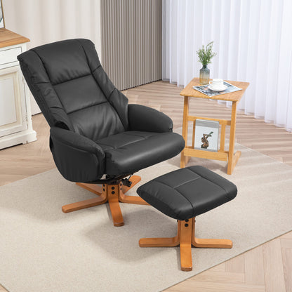 Recliner Armchair with Wood Base, Upholstered Reclining Chair, Black