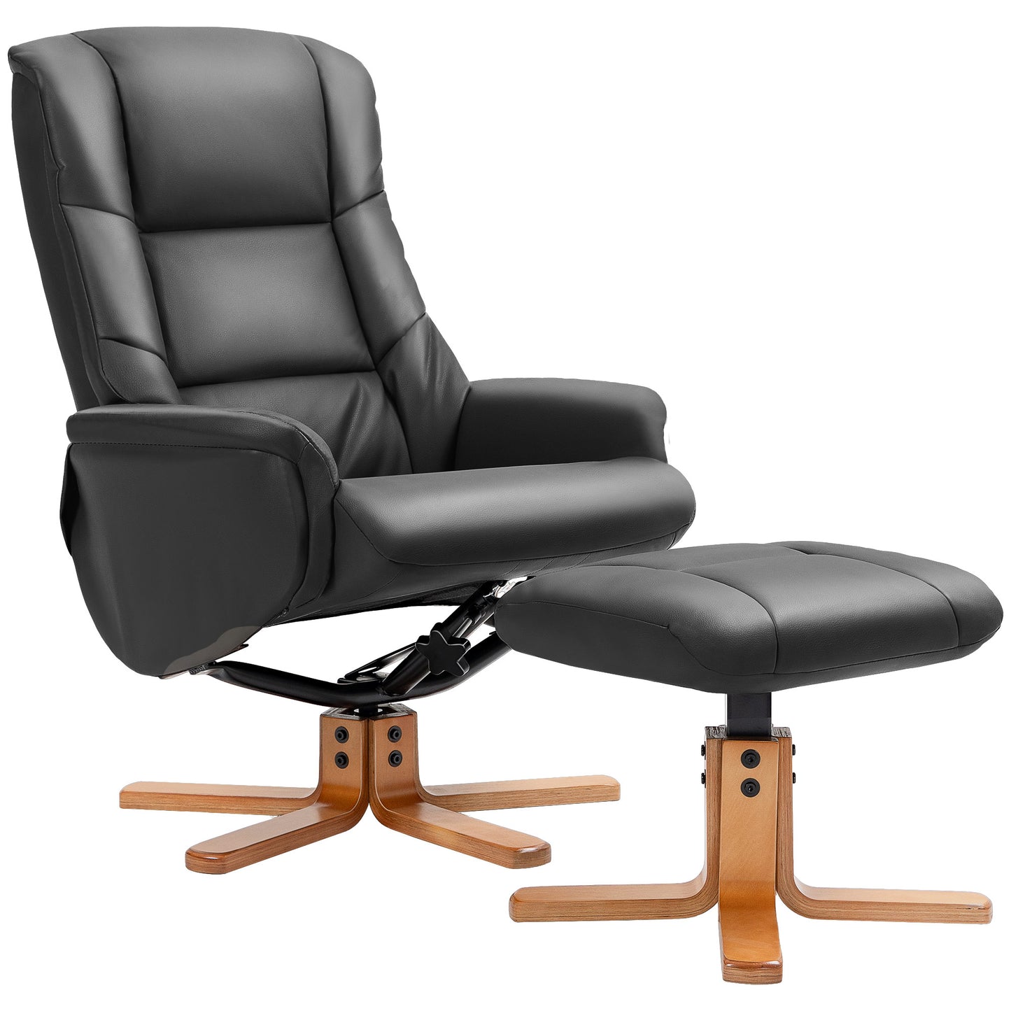 Recliner Armchair with Wood Base, Upholstered Reclining Chair, Black