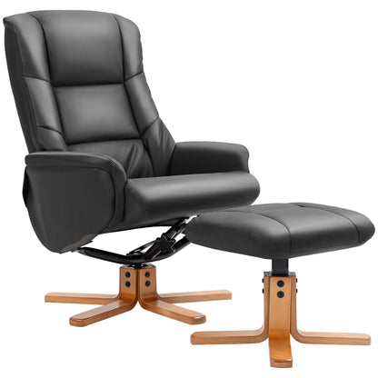 Recliner Armchair with Wood Base, Upholstered Reclining Chair, Black