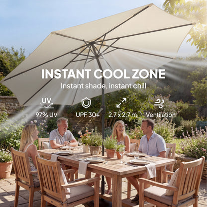 2.7 m Garden Parasol Umbrella with Cross Base, Sandbag, Cream White