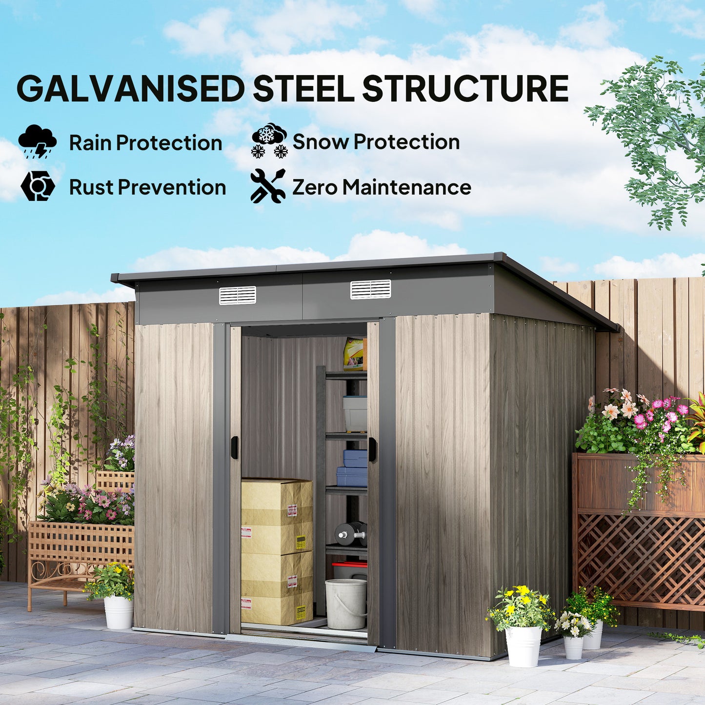 Outdoor Garden Storage Shed for Patio Grey Wood Grain
